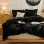 Imagem de Conjunto de Roupa de Cama Besfunny Queen Size - Pelúcia Faux Fur Preto