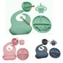 Imagem de Conjunto De Silicone Refeição Introdução Alimentar Bebê Infantil Prato Babador Talheres Copo 8 Peças