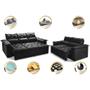 Imagem de Conjunto de Sofá 3 e 2 Lugares Retrátil e Reclinável Cama inBox Compact 2,00x1,50m Velusoft Preto