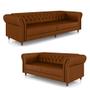 Imagem de Conjunto de Sofá Sala de Estar Stanford Chesterfield 2 e 3 Lugares 180cm/260cm Pés Madeira Couro Caramelo G58 - Gran Belo
