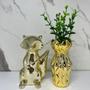 Imagem de Conjunto decoração raposa de cerâmica + vaso dourado