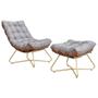 Imagem de Conjunto Decorativo Poltrona e Puff Caim Base de Madeira Dourada Linho Cinza G41 - Gran Belo