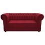 Imagem de Conjunto Divã Sofá 2 Lugares e Poltrona Cadeira Decorativa Chesterfield Suede Vermelho Recepção Sala de Estar - AM Decor