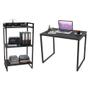 Imagem de Conjunto Escritório Estilo Industrial Mesa 90cm e Estante 60cm 3 Prateleiras Prisma Preto Onix - Mpo
