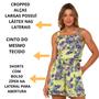 Imagem de Conjunto Estampado Blusa Regata Cropped Alça Alcinha com Shorts Estampa Flores Floral Florido Verão Calor VL0601