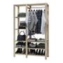 Imagem de Conjunto Estante Madeira Natural De Chão Decorativo Até 60Kg e  Arara Retro Pinus C/ 8 Prateleiras Expositoras Oferta