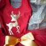 Imagem de Conjunto Fantasia Body Infantil Rena Natal Natalino Com Saia De Tule