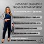 Imagem de Conjunto Feminino 3 Peças Calça Cropped Cardigan Listrado Longo Frio Outono Inverno Social Elegante Casual dia a dia