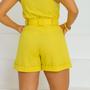 Imagem de Conjunto Feminino Alfaiataria Linho Blusa Regata Short Cinto Amarelo