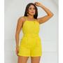 Imagem de Conjunto Feminino Alfaiataria Linho Blusa Regata Short Cinto Amarelo