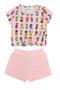 Imagem de Conjunto feminino blusa com shorts saia rosa abacaxi