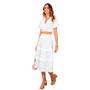 Imagem de Conjunto feminino blusa e saia midi com babados em crepe com forro rom ntico elegante