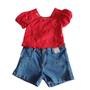 Imagem de Conjunto Feminino Blusa Vermelha e Short Jeans Infantil Paraíso 15617