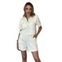 Imagem de Conjunto Feminino Camisa Cropped Moda Utilitária e Shorts Cintura Alta em Linho com Elastano