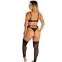 Imagem de Conjunto Feminino Cinta Liga Meia Calça De Perna Lingerie Fantasia De Renda Fio Dental Completo