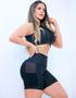 Imagem de Conjunto Feminino com Cropped e Shortinho com Recortes em Tela e Bolsos - Fitmoda 
