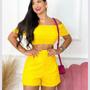 Imagem de Conjunto Feminino Cropped Ciganinha Short Com Cinto 0266