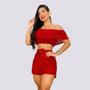 Imagem de Conjunto Feminino Cropped Ciganinha Short Com Cinto 0266