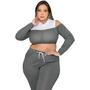 Imagem de Conjunto Feminino Cropped e Calça Canelado Plus Size Drapa Plus