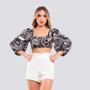 Imagem de Conjunto Feminino Cropped Manga Longa Short Cintura Alta