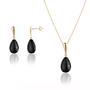 Imagem de Conjunto Feminino de Ouro 18k Com Pedra Preta Ônix Natural 60 cm