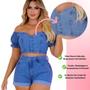 Imagem de Conjunto Feminino Jeans Moda Casual Short Barra Dobrada