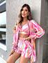 Imagem de Conjunto Feminino Kimono Shorts Top 3 Peças Cropped Blogueir