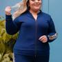 Imagem de Conjunto Feminino Plus Size Calça Blusa Com Ziper Crepe