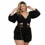 Imagem de Conjunto Feminino Plus Size Cropped Estampado e Short Liso 0341