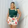 Imagem de Conjunto Feminino Plus Size Cropped Short Saia Estampado 0251