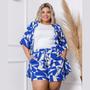 Imagem de Conjunto Feminino Plus Size Estampado Kimono E Shorts