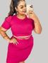 Imagem de Conjunto Feminino Plus Size Malha Canelada Cropped Amarração e Saia Tubinho Moda Gringa Feminina