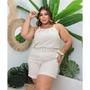 Imagem de Conjunto Feminino Plus Size Short E Blusa Linho Social Top Bege