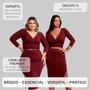 Imagem de Conjunto Feminino Plus Size Slim Transpassada Cropped Envelope Saia Midi Fenda