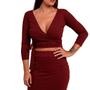 Imagem de Conjunto Feminino Plus Size Transpassada Cropped Envelope Saia Midi Fenda