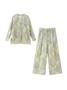 Imagem de Conjunto Feminino Retrô De Algodão Com Camisa De Decote Em V E Calça De Cintura Alta Com Pernas