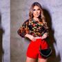 Imagem de Conjunto Feminino Short Blusa Ciganinha Manga Estampada 0314