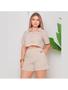 Imagem de Conjunto feminino shorts com bolso e camisa com botões no linho