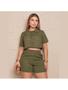 Imagem de Conjunto feminino shorts com bolso e camisa com botões no linho
