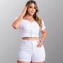 Imagem de Conjunto Feminino Tinto Cropped e Short Branco Moda Blogueira Tendência