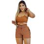 Imagem de Conjunto Feminino Top com Alça e Short Ajustável Marron Listrado