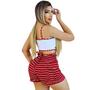 Imagem de Conjunto Feminino Top com Alça e Short Ajustável Vermelho Listrado