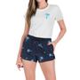 Imagem de Conjunto Feminino Verão Moda Praia Camiseta Algodão Short Tactel Coqueiro