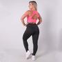 Imagem de Conjunto Fitness Calça Preta com Tela  e Cropped Rosa Neon com Bojo Removível 