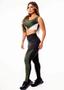 Imagem de Conjunto Fitness Feminino Calça Legging Cintura Alta e Cropped Regata - Preto Com Verde Militar