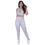 Imagem de Conjunto Fitness Feminino Calça Legging e Top Bojo Cirrê Relevo Orbis - Branco Gelo, M