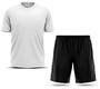Imagem de Conjunto Futsal Kit Futebol Camiseta Branca Mesclado Shorts Calção Preto Time Elastano Proteção Sol