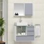 Imagem de Conjunto Gabinete Banheiro POLO 60cm Branco/Cinza - Gabinete + Cuba + Espelheira + Tampo Vidro