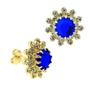 Imagem de Conjunto Girassol Gargantilha Brincos Aliança Azul Safira Banhado Ouro Amarelo 18 k - KIT16424