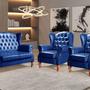 Imagem de Conjunto Imperador Sofá com Poltronas Chesterfield Decoração Retrô Vintage Azul